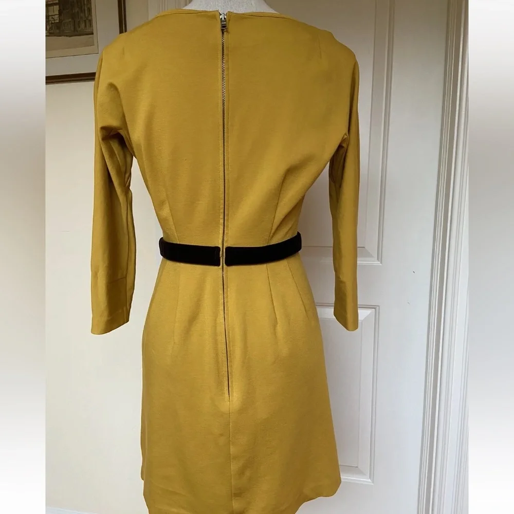 Anthropology Girls From Savoy Dress Mustard Yellow Fit & Flare 3/4 Sleeve XS - Picture 4 of 7